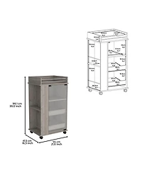 flynama Bar Cart with Glass Door, 2-Side Shelves and Casters