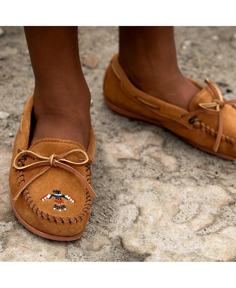 Minnetonka Little Girls Kids' Thunderbird Animikii Suede Beaded Moccasins