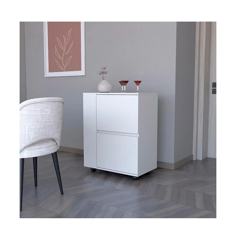 flynama Belleville Bar Cart for Living Room, Dual Cabinet Rolling Storage Serving Cart