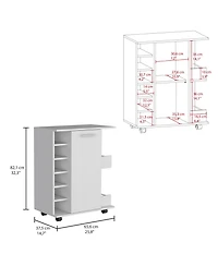 flynama Rolling Bar Cart with 2 Side Storage Shelves, 6 Wine Bottle Rack and Casters