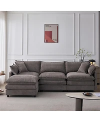 Rainsken L-Shaped Modular Sectional Sofa, 105" 3-Seater Convertible Chenille Couch with Removable Ottoman for Living Room Decor