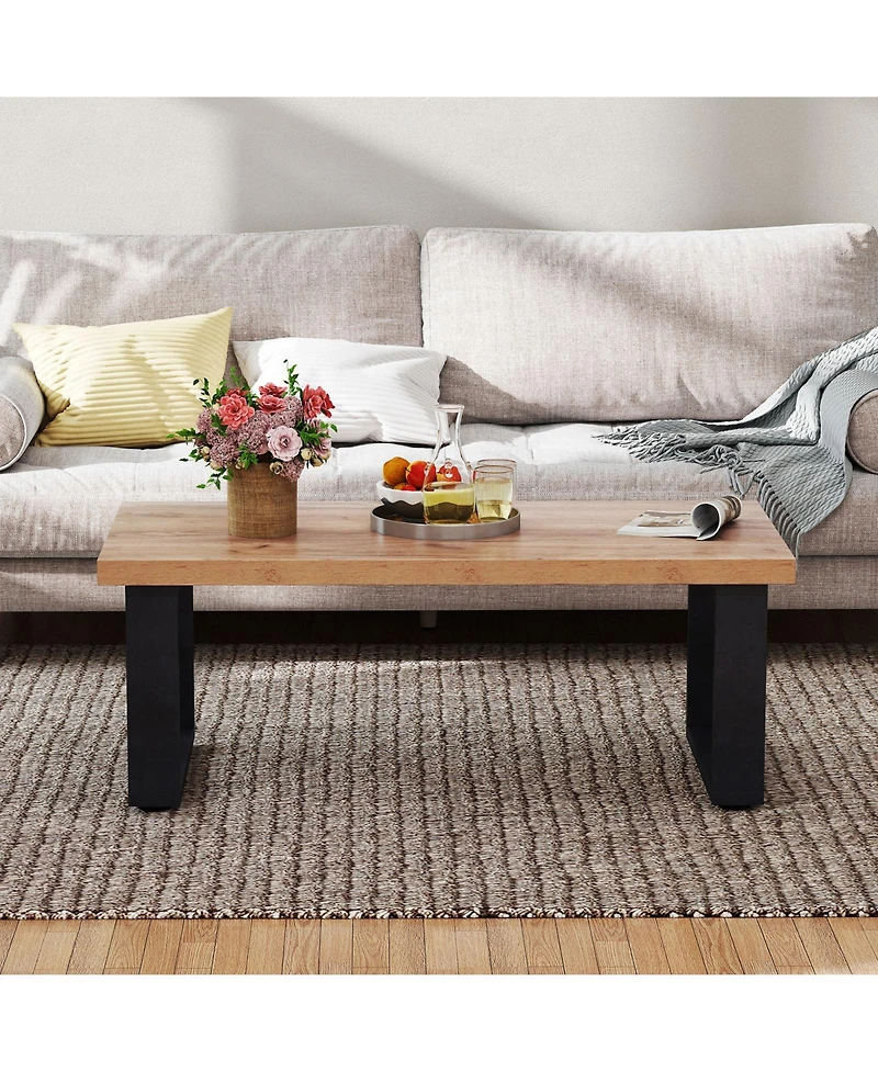 Sugift 47-inch Farmhouse Style Rustic Coffee Table with Thickened Tabletop and Natural Wood Texture