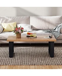 Sugift 47-inch Farmhouse Style Rustic Coffee Table with Thickened Tabletop and Natural Wood Texture