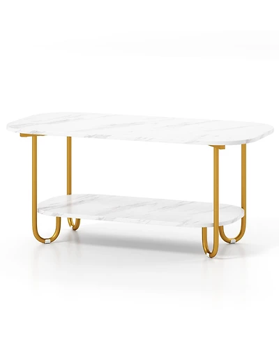 Sugift Modern 2-tier Faux Marble Top Coffee Table