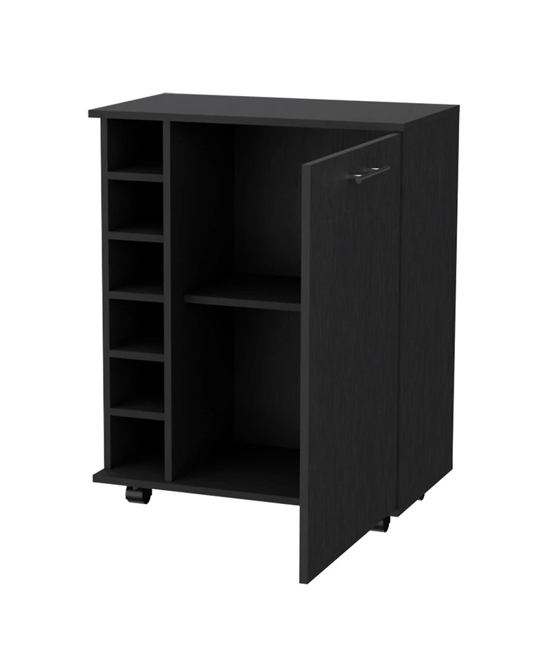 flynama Wenge 6-Bottle Rack Bar Cart with Concealed Storage