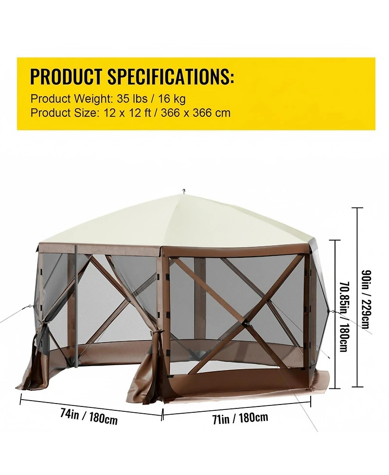 Gouun 6-Sided Pop-Up Gazebo Screen Tent with Mesh Windows