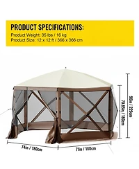 Gouun 6-Sided Pop-Up Gazebo Screen Tent with Mesh Windows