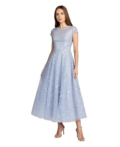 Mac Duggal Women's Embellished High Neck Cap Sleeve A Line Dress