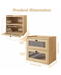 Yigii Double Layer Wooden Bread Box with Window Ventilation Pine Construction Countertop Storage