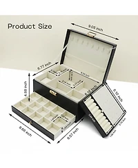 Yigii 3-Layer Faux Leather Jewelry Organizer Box Large Storage for Earrings Rings Necklaces Bracelets Watches