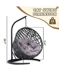 6thdruple Cat House Swing Bed, Indoor Egg Chair with Cushion, Rattan Look, for Small Pets