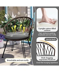 Rainsken Rattan Balcony Furniture Set of 3, Weather Resistant Wicker Bistro Chairs with Round Glass Table, Perfect for Patio, Backyard and Garden