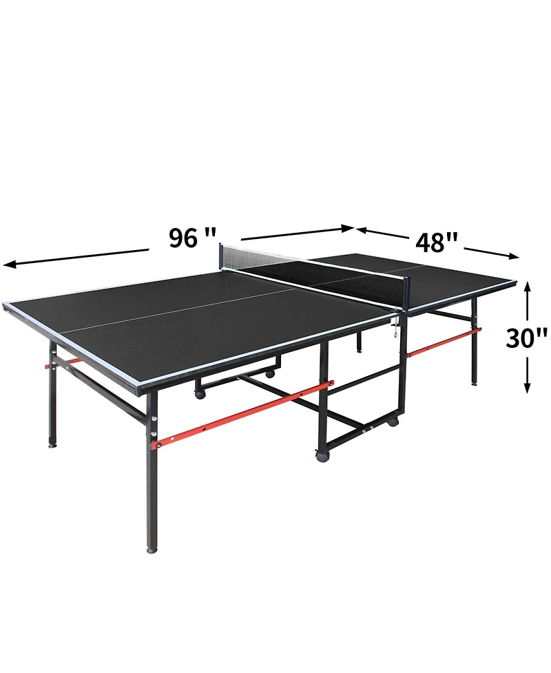 Rainsken 8FT Mid-Size Foldable Ping Pong Table, Portable Family Table Tennis Game Set Complete with Net, 2 Paddles and 3 Balls for Indoor Play