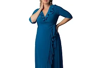 Kiyonna Plus Maritime Ruffle Maxi Dress with Sleeves