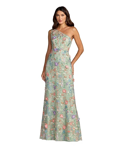 Mac Duggal Petite One Shlouder Lace Embroidered Gown Dresse