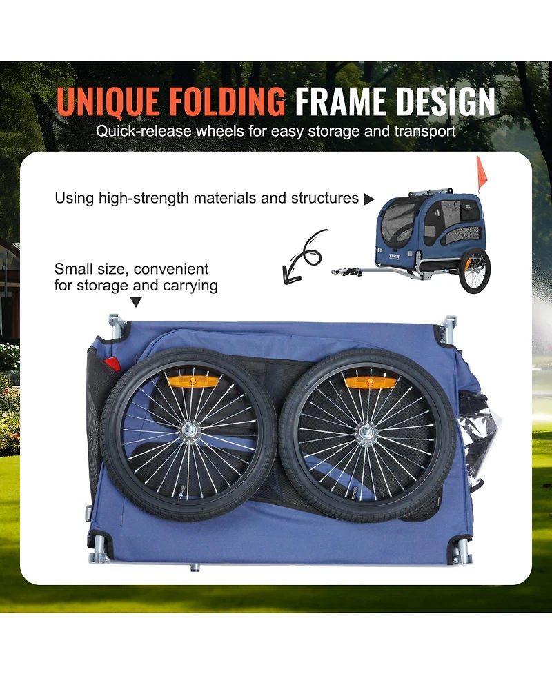 Aostirmotor Dog Bike Trailer Pet Carrier Supports 100 lbs, Easy Fold with Quick Release Wheels, Universal Coupler,Blue/Black