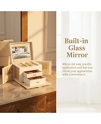 Yigii Lockable 3 Layer Jewelry Organizer with Mirror Drawers Necklace Earring Ring Storage for Women Dresser Gifts