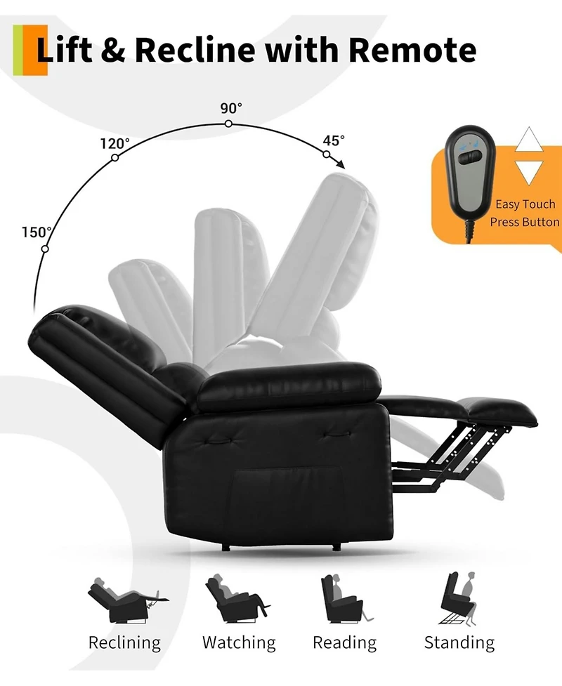 gaomon Electric Lift Recliner Chair - Heat and Massage, Pu Leather Power Lift Recliner for Elderly and Mobility Impaired, Adjustable Back and Legs