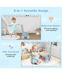 Slickblue 2-in-1 Baby Push Walker with Wooden Frame and Multi-Activity Play Station