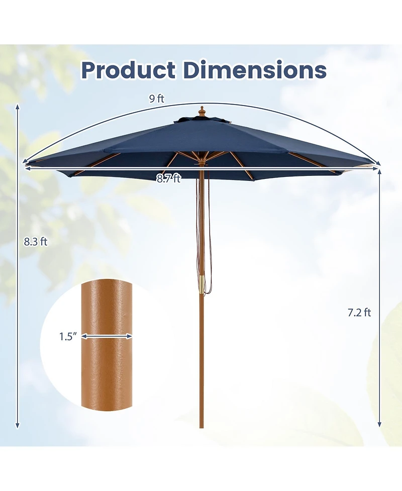 Slickblue Patio Umbrella Outdoor Table Market Umbrella with 8 Sturdy Bamboo Ribs