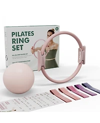 Mikolo Pilates Ring Set - 14" Magic Circle (38 lbs Resistance), 9.8" Pilates Ball, 5 Resistance Bands, and Exercise Guide Included for Home Workouts
