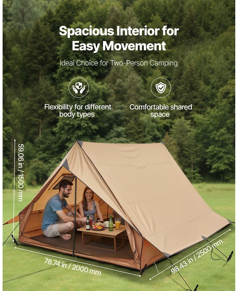 Mecale 2-Person Cabin Hot Tent with Stove Jack and Poles, Waterproof 4-Season Winter Tent with Fireproof Ground Mat