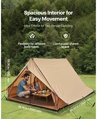 Mecale 2-Person Cabin Hot Tent with Stove Jack and Poles, Waterproof 4-Season Winter Tent with Fireproof Ground Mat