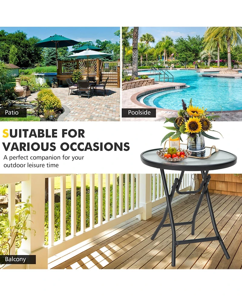 Sugift Patio Side Table with Tempered Glass Tabletop