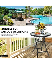 Sugift Patio Side Table with Tempered Glass Tabletop