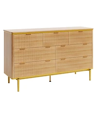 gaomon Bedroom 7-Drawer Dresser, 54in Wide Fluted Wood Chest with Curved Front, Gold Handles, Tv Stand Storage Cabinet.