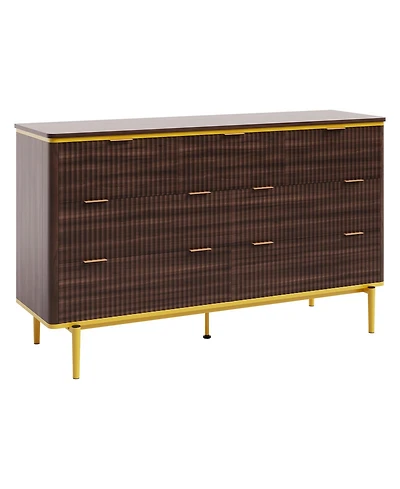 gaomon Bedroom 7-Drawer Dresser, 54in Wide Fluted Wood Chest with Curved Front, Gold Handles, Tv Stand Storage Cabinet.