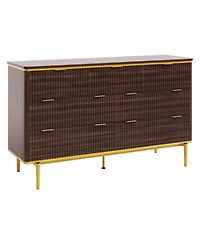 gaomon Bedroom 7-Drawer Dresser, 54in Wide Fluted Wood Chest with Curved Front, Gold Handles, Tv Stand Storage Cabinet.