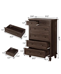 gaomon Bedroom 47" Tall 6 Drawer Dresser, Vintage Wood Chest of Drawers with Carved Handles.