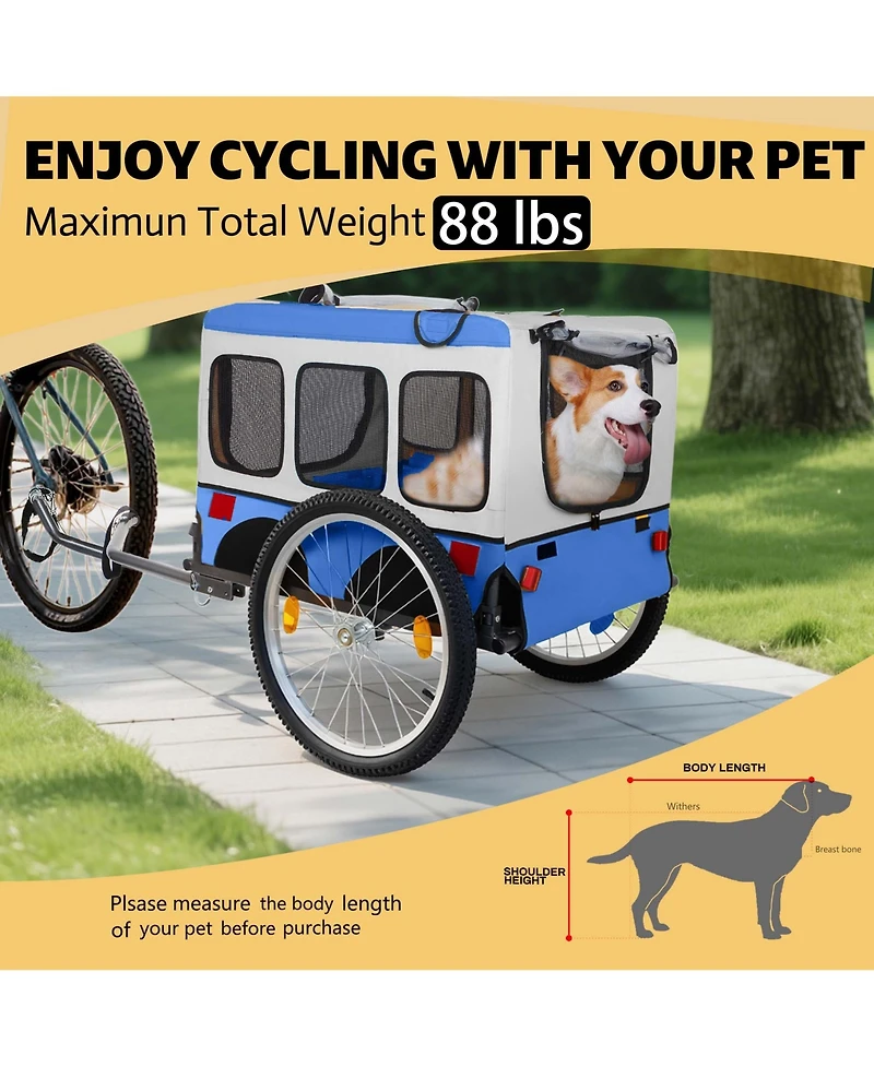 Aostirmotor Folding Dog Bike Trailer, Heavy Duty Pet Trailer for Large Dogs, All-Terrain Wheels, Spacious Design for Cycling, Jogging and Camping