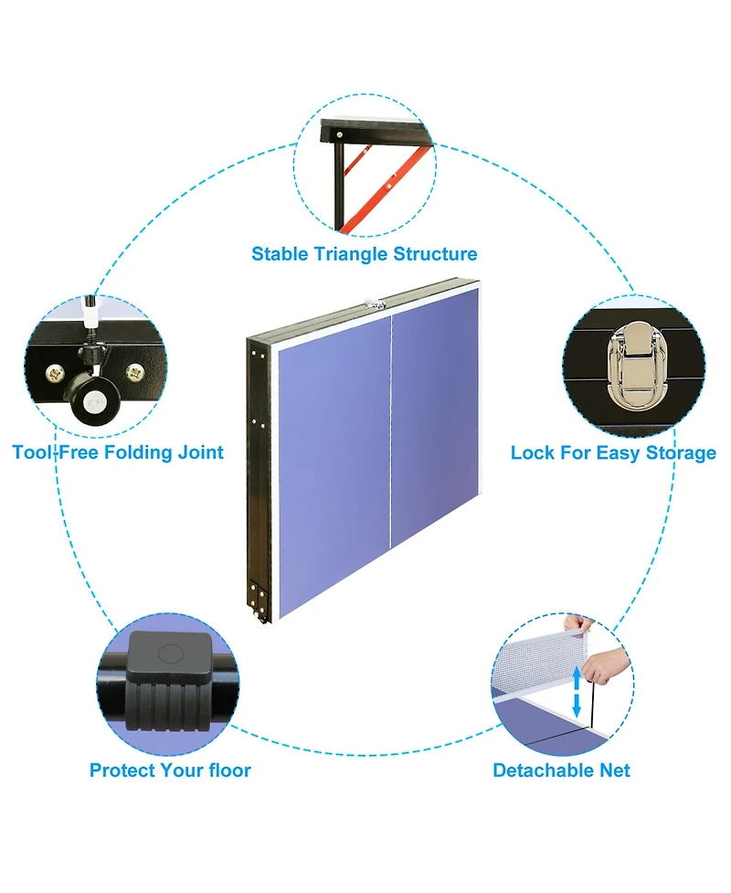 Rainsken 4.5FT Tennis Table, Foldable and Portable Ping Pong Table Set with Net and 2 Ping Pong Paddles for Indoor Outdoor Game