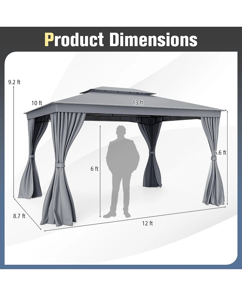 Slickblue Patio Gazebo Double Roof with Mesh Netting and Curtains