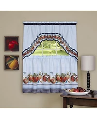 Kate Aurora Gala Apple 3 Piece Rod Pocket Cafe Cottage Semi Sheer Kitchen Curtain Tier Valance Set