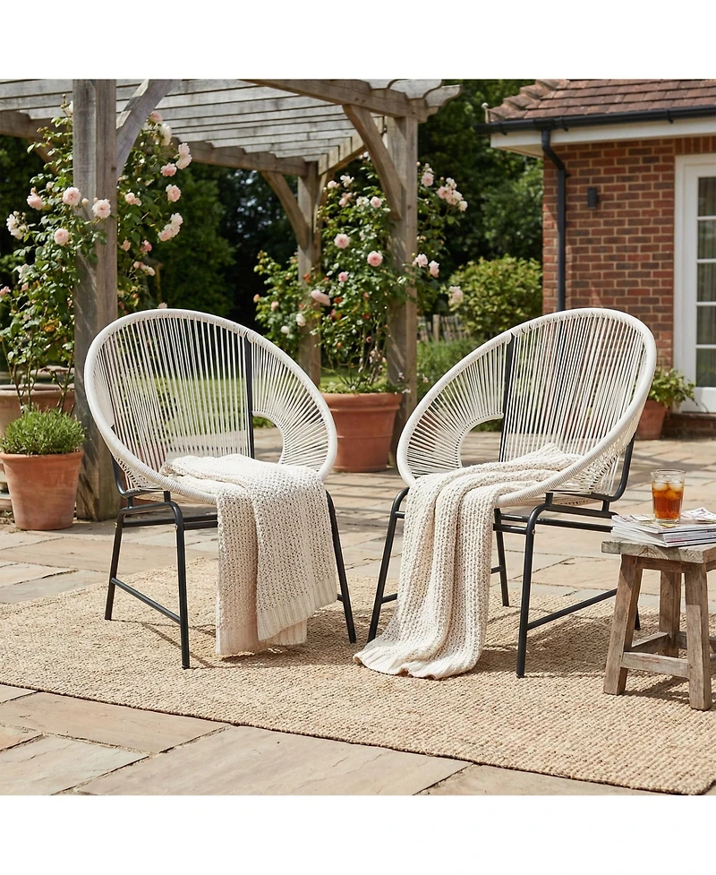 Rainsken Outdoor Patio Wicker Chair Set of 2, Oval Silhouette Pe Rattan Lounge Chair with Sturdy Iron Frame for Porches, Poolside Seating