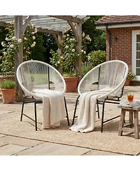 Rainsken Outdoor Patio Wicker Chair Set of 2, Oval Silhouette Pe Rattan Lounge Chair with Sturdy Iron Frame for Porches, Poolside Seating
