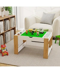 Rainsken Kids 2 in 1 Play Table with 7 Storage Compartments and Bookshelf, Modern Activity Learning Table Game Furniture