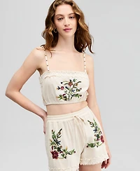 And Now This Women's Floral Embroidered Crop Top, Macy's Exclusive