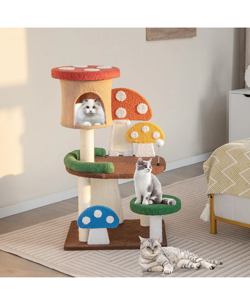 Cozito Cat Tree Mushroom 4-in-1 with Condo Spring Ball and Sisal