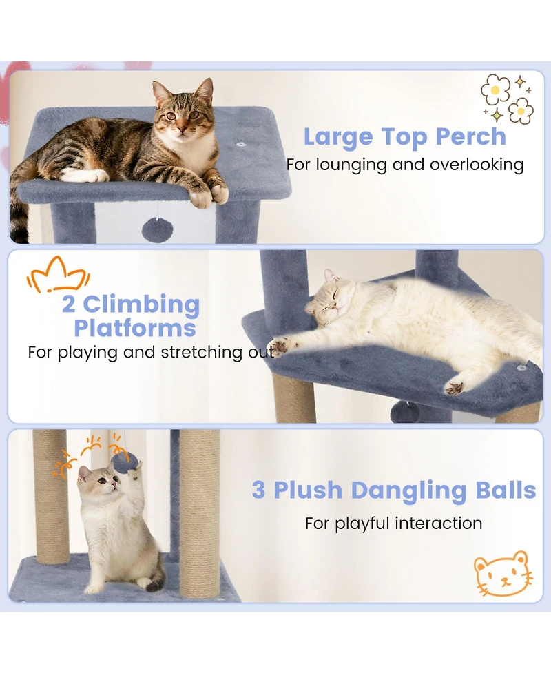 Cozito Cat Tree 64 in with 2 Condos and Jute Scratching Posts