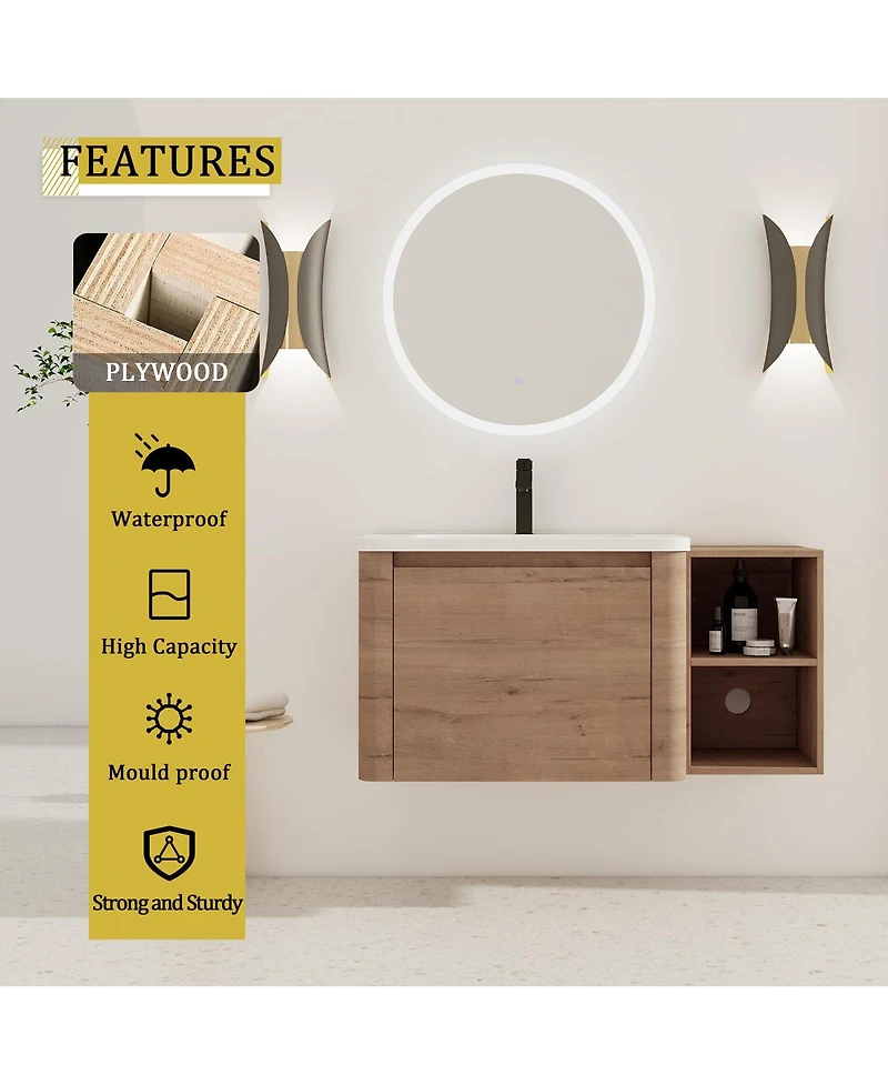 Sillysis Inch Wall Mounted Bathroom Vanity with Ceramic Sink, Storage Shelves