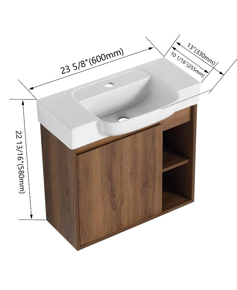 Sillysis Inch Wall Mounted Bathroom Vanity with Ceramic Sink, Modern Plywood Cabinet, Soft Close Door