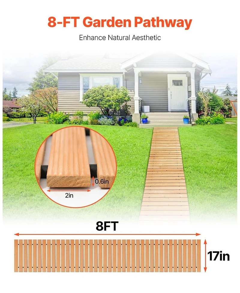 Sugift Wooden Garden Pathway, 8 x 17 , Non-Slip Cedar Outdoor Walkway for Garden