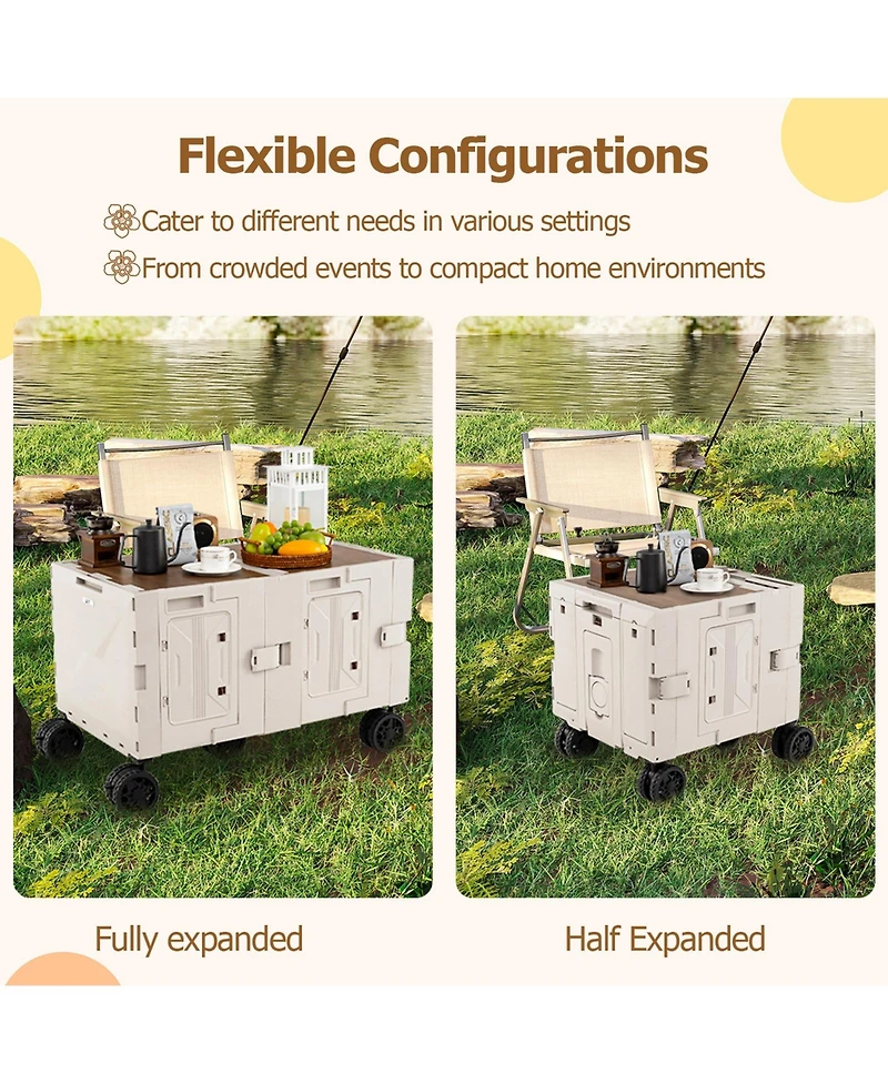 Sugift Large Foldable Utility Cart with 2-Tier Storage Crates and Telescoping Handle