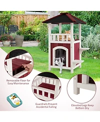 Cozito Cat House 2-Story Wooden with Asphalt Roof and Balcony