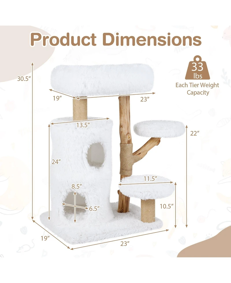 Cozito Cat Tree 30.5 in Modern with Real Wood Branches and Condo