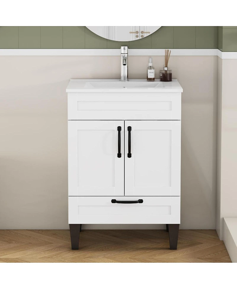 Sillysis Inch Bathroom Vanity with Ceramic Sink, Soft Close Drawers,Handles and Feet